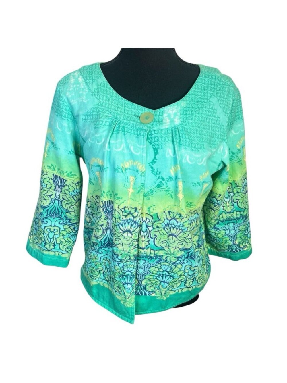 Y2K Tantrums Floral One Button Jacket Sz S Boho 3/4 Sleeve Floral Cotton